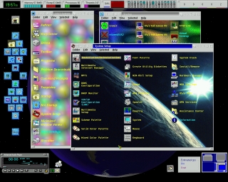 OS/2 Warp showing 3 folders w/different wallpapers