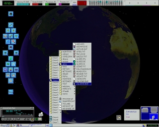 OS/2 Warp 4 desktop with WarpCenter Drives Object fly-out menus